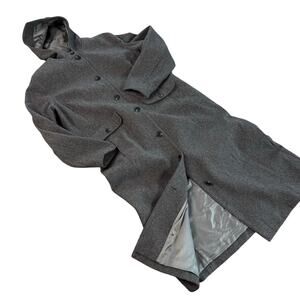 NWOT Y2K Eddie Bauer Gray Women XL Hooded Wool Long Winter Trench Coat
